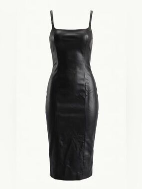 NWT MESHKI CELINE FAUX LEATHER SQUARE NECK MIDI DRESS
